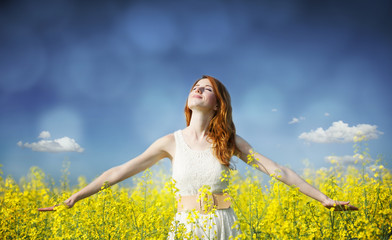 Fototapeta premium Redhead girl at field