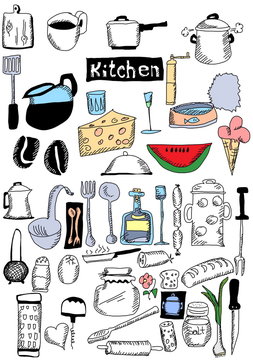 doodle kitchen and food