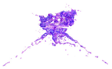 purple water splashes collide, isolated on white