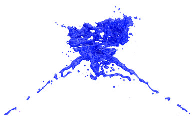 blue ink splashes collide, isolated on white