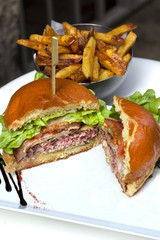 Hamburger, fast-food, pain, sandwich, salade, bacon