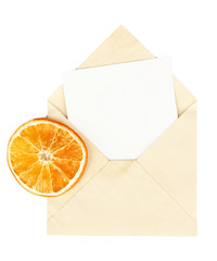 Old envelope with blank paper isolated on white