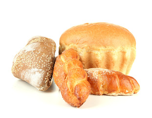 Composition with bread and rolls, isolated on white