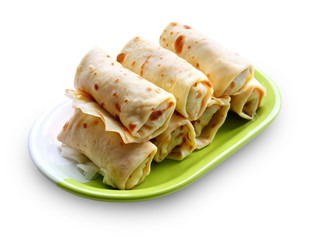 Crepes stuffed with meat and vegetables