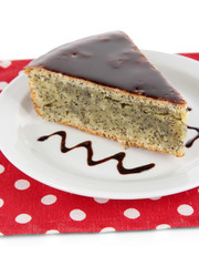 Delicious poppy seed cake isolated on white