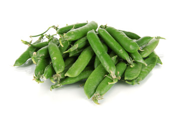 Sweet green peas isolated on white