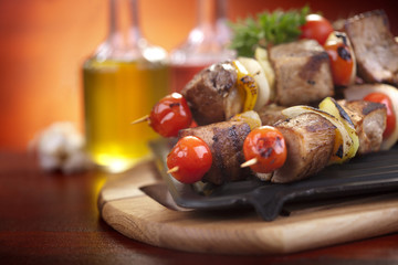 Meat and vegetable skewers