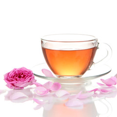 Rose tea isolated on white