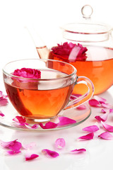 Rose tea isolated on white
