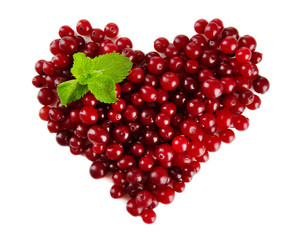 Ripe red cranberries, isolated on white.