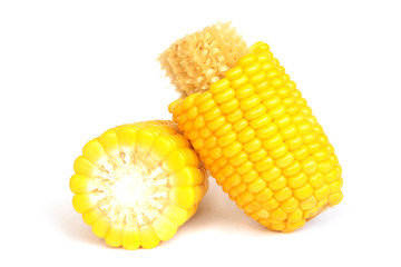 Sweet boiled corn on white background