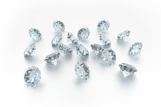 3D Diamonds - 18 Gems - White Background