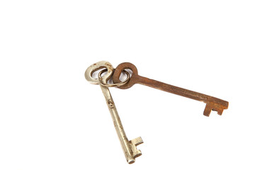 Two old keys isolated on white background.
