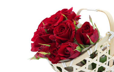 Beautiful roses in basket isolated