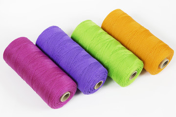 Rolls of colorful polyester rope - close up