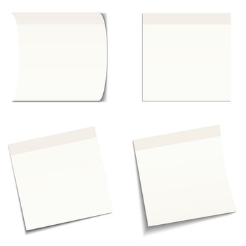 4 White, Light Grey Stick Notes on White Background