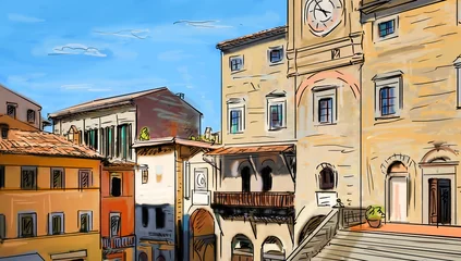 Photo sur Plexiglas Café de rue dessiné Rue en Toscane - illustration