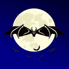 Halloween night with bats flying over moon
