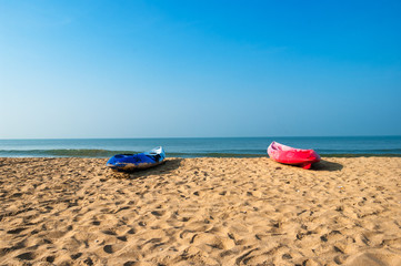 Fototapeta na wymiar Boats on the beach, Goa, India