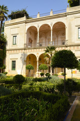 Fototapeta na wymiar The large garden in Pilate house in Seville, Spain