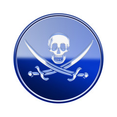 Pirate icon glossy blue, isolated on white backround