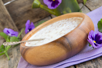 buckwheat in a wooden plate.