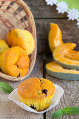 Pumpkin muffins with blueberries.