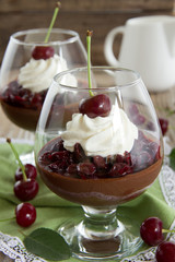 Chocolate mousse with a cherry.