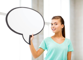 smiling student with blank text bubble