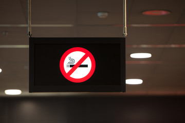 Non smoking sign hanging from the ceiling