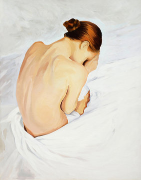 sad crying girl , painting by oil on canvas,  illustration