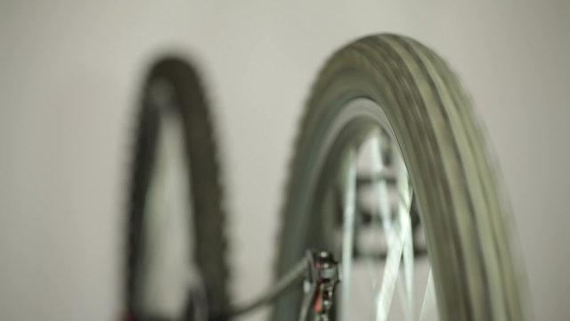 Closeup of bicycle wheels