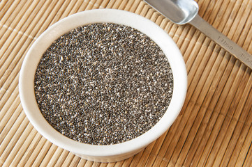 Dish of Chia Seeds with a Spoon