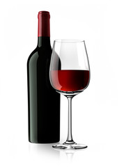 Rotweinglas und Rotweinflasche