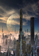 Image of Futuristic Alien City - Computer Artwork printed on Printed Glass Splashbacks