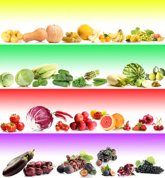 Colorful collage with vegetables and fruits