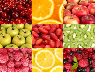 Collage with tasty  fruits