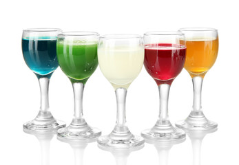 Tasty color liquors, isolated on white