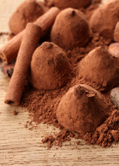 Composition of chocolate  truffles, cocoa and spices