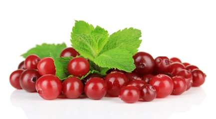 Ripe red cranberries, isolated on white.