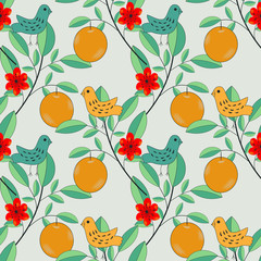 Seamless fruits and birds pattern