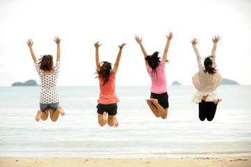 Group of jumping teenager people