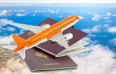 concept vacances, avion sur passeports