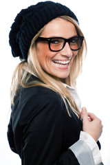 Vivacious woman in a black beret