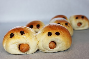 Sausage bread isolated on white paper