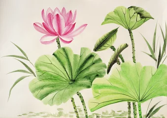  Watercolor painting of pink lotus flower © Veronika