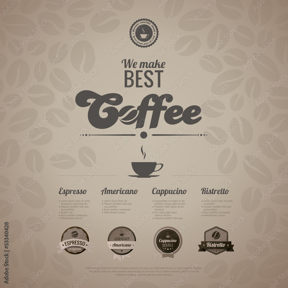 Aufkleber coffee menu poster vector design template in retro style