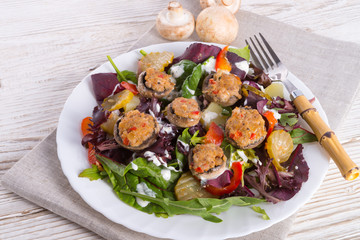 Grilled stuffed MUSHROOMS with colourful salad