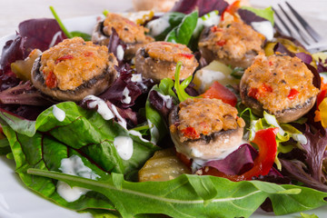 Grilled stuffed MUSHROOMS with colourful salad
