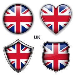 United Kingdom; UK flag icons, vector buttons.